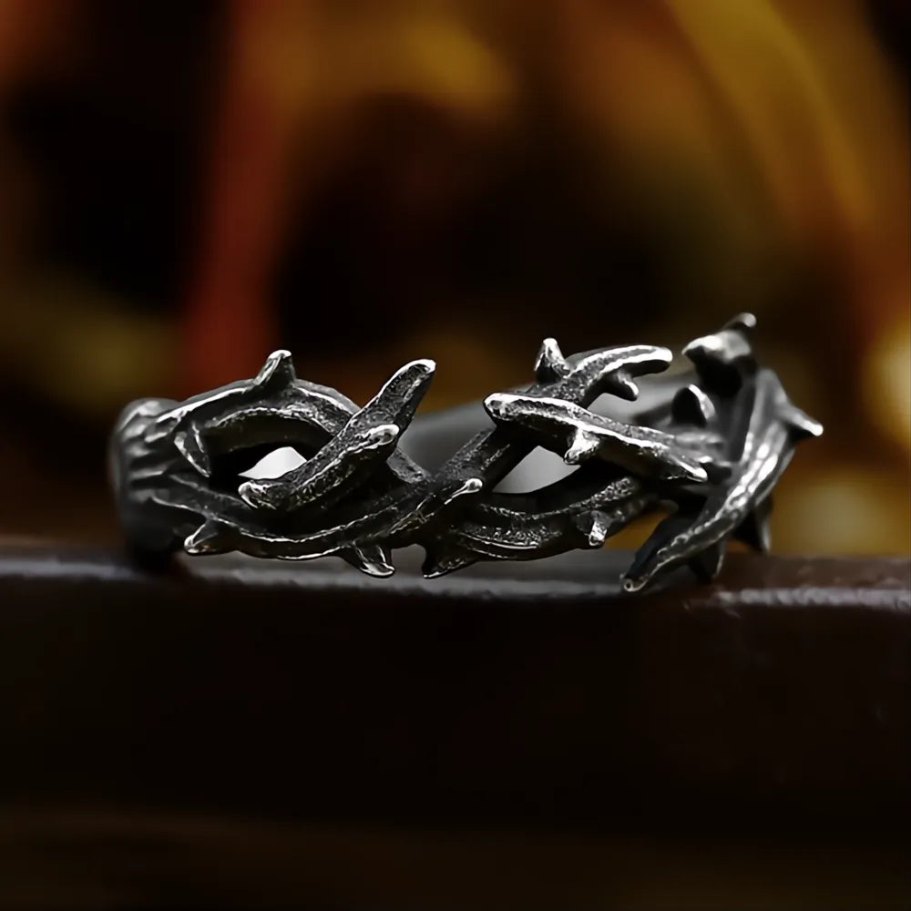 316L Stainless Steel Jesus Crown of Thorns Ring Unisex Vintage Black Jewelry