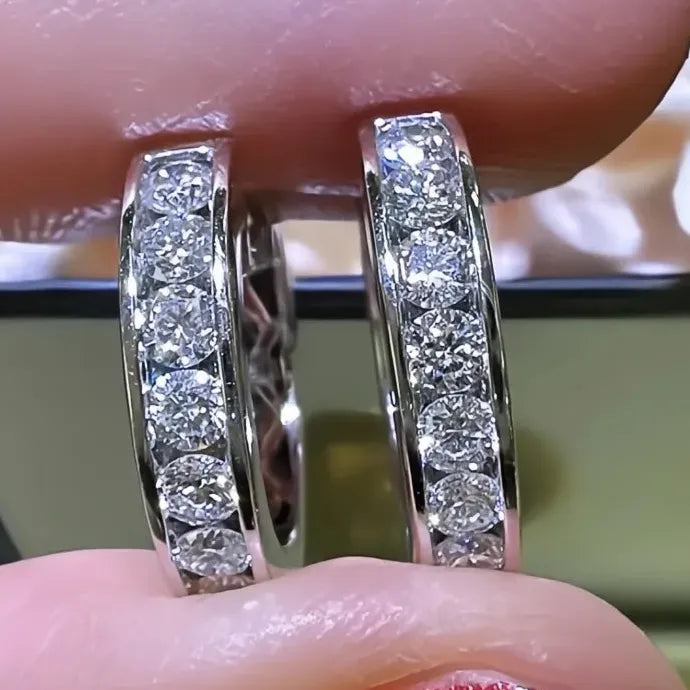 Sparkling Round CZ Copper Alloy Hoop Earrings Geometric Design for Women