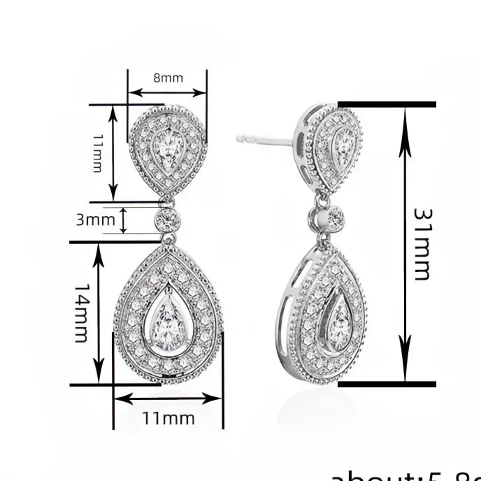 Pear Shaped Women’s Cubic Zirconia Drop Earrings Brass Alloy Geometric Jewelry