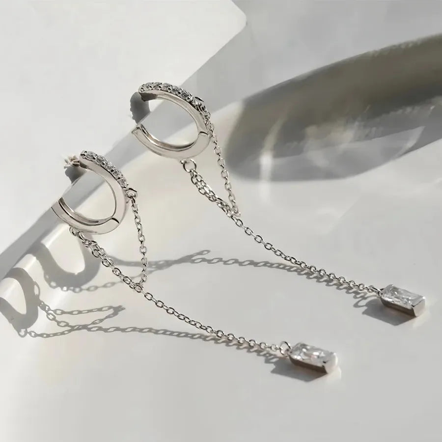 Silver Color Women's Dangle Earrings with Shiny CZ Stone Modern Fashion Jewelry Gift