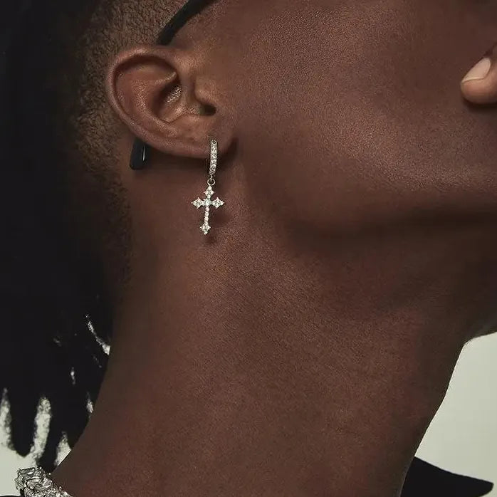 Punk Cross Drop Earrings Crystal Zircon Hiphop Fashion Jewelry Gifts