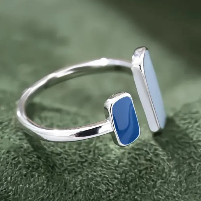 Blue Enamel Silver Color Women’s Geometric Fashion Ring Brass Epoxy Coated