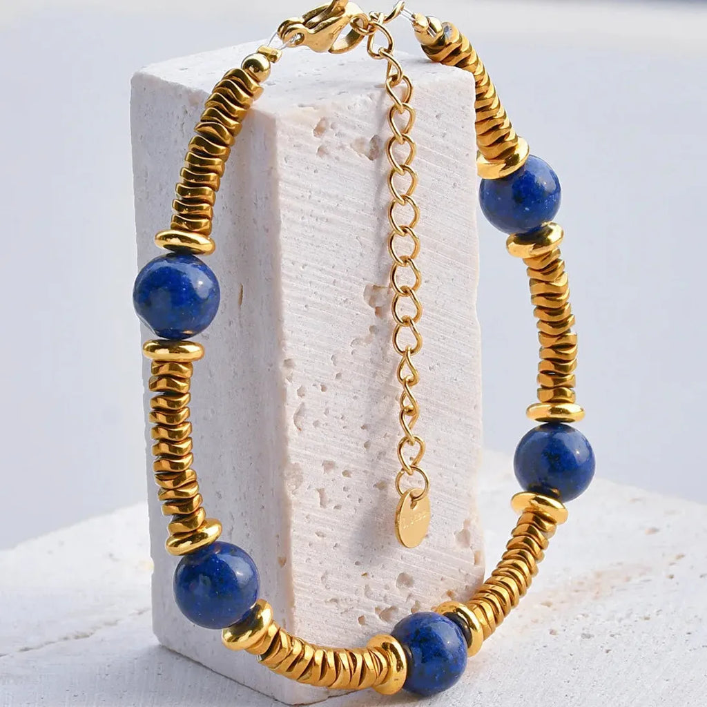 Boho Handmade Bead Stained Glass 18K Gold Plated Stainless Steel Choker Necklace Women