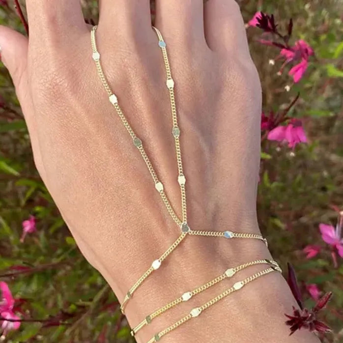 Vintage Gold Tone Connected Finger Ring Bracelets for Women Chain Bangles Mood Tracker