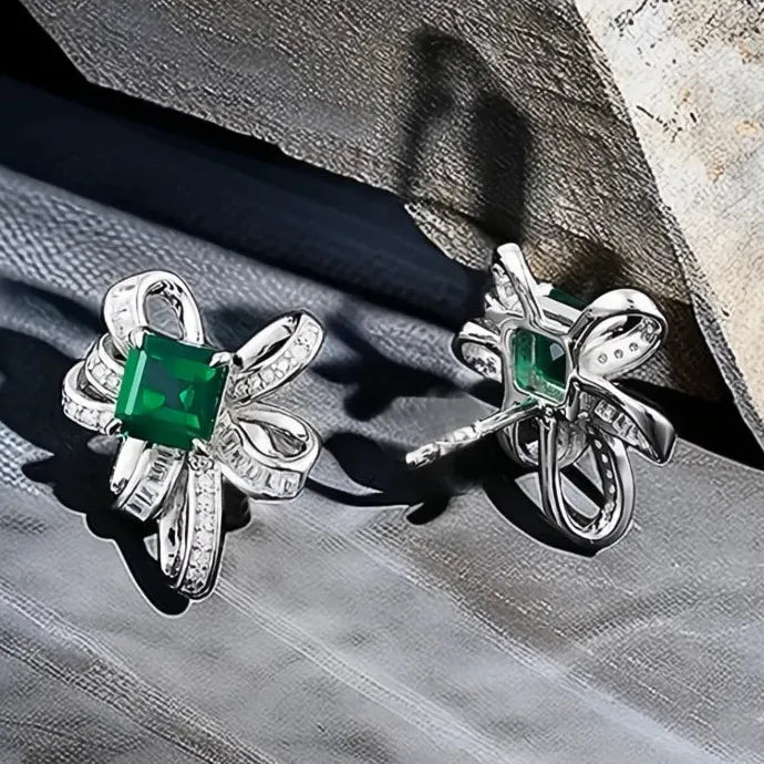 Knot Design Women’s Copper Alloy Stud Earrings with Green CZ for Wedding Party