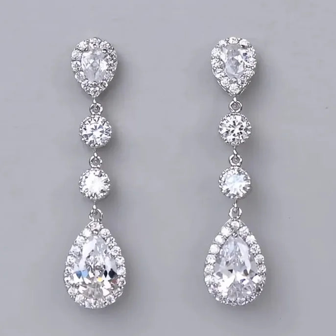 Silver Color Dangle Earrings for Women with Cubic Zirconia Crystal Drop Fashion Jewelry