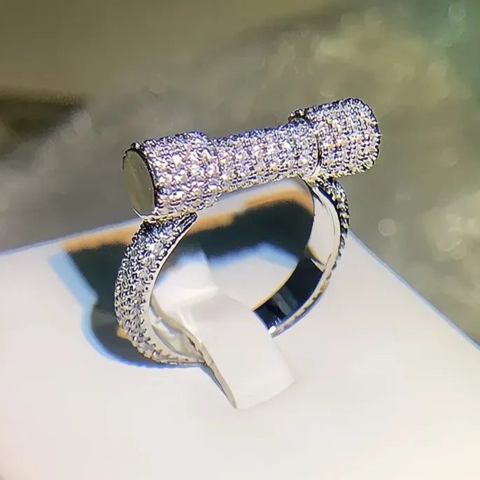Women’s Brass Geometric Ring with Cubic Zirconia Luxury Statement Jewelry