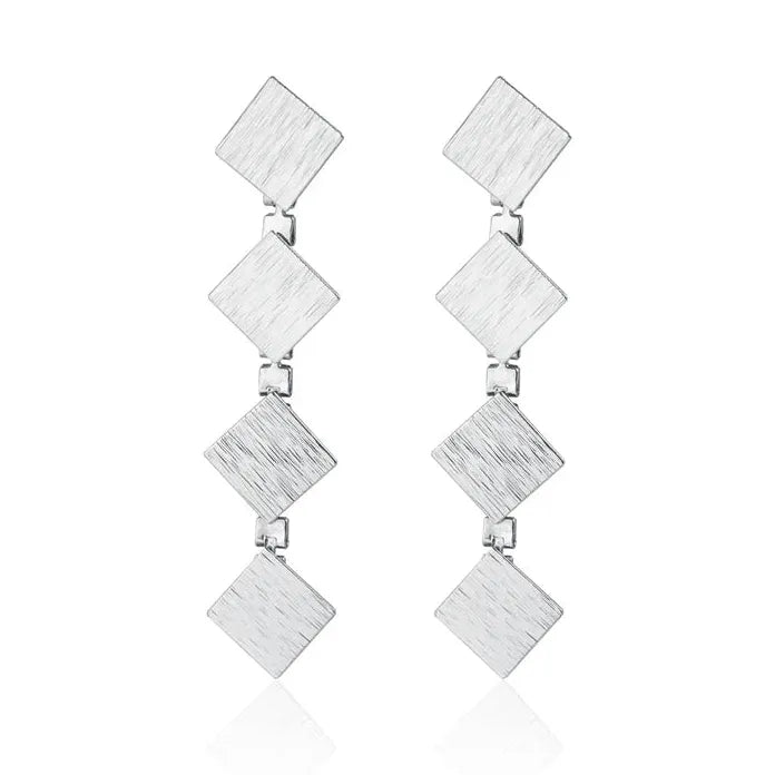 Brushed Metal Retro Square Necklace Bracelet Earrings Set for Women Jewelry Gift