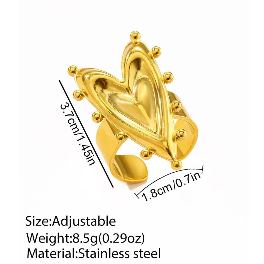 Heart Shaped Stainless Steel Adjustable Ring for Women Punk Love Gift