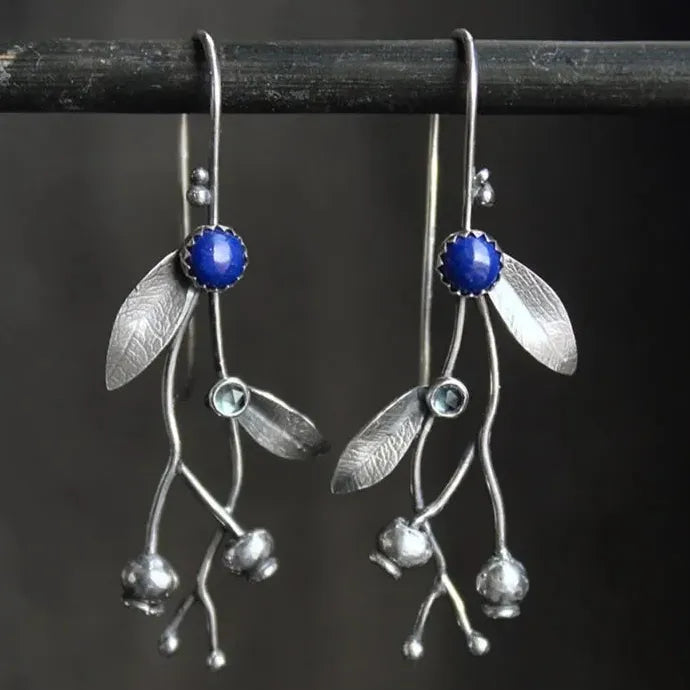 Silver Blueberry Plant Earrings Elven Style Botanical Copper Jewelry