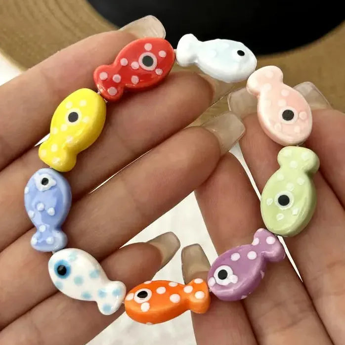 Ceramic Beaded Small Fish Dopamine Bracelets for Women and Men Elastic Gift