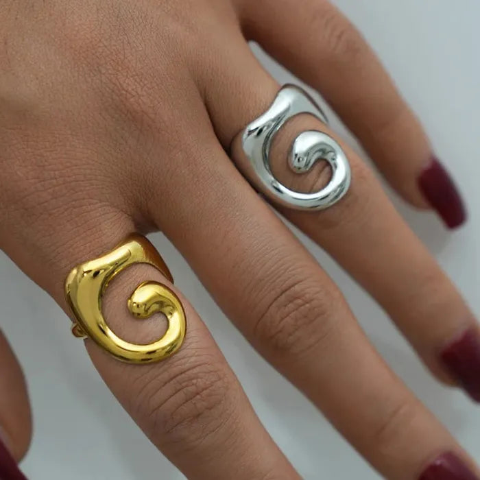 Gold Plated Skeleton Pattern Stainless Steel Ring for Women Minimalist Gift Jewelry
