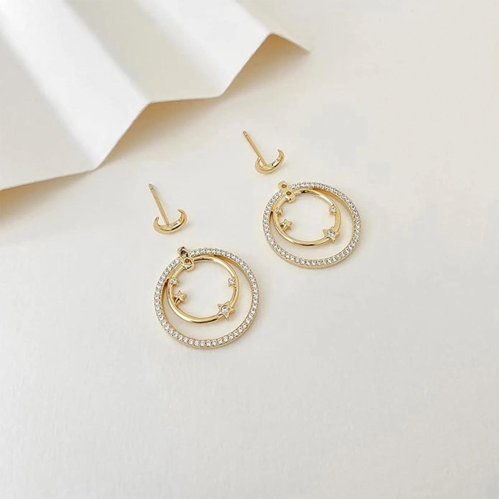 925 Sterling Silver Double Circle Stud Earrings – Synthetic Zirconia Unisex Men Women