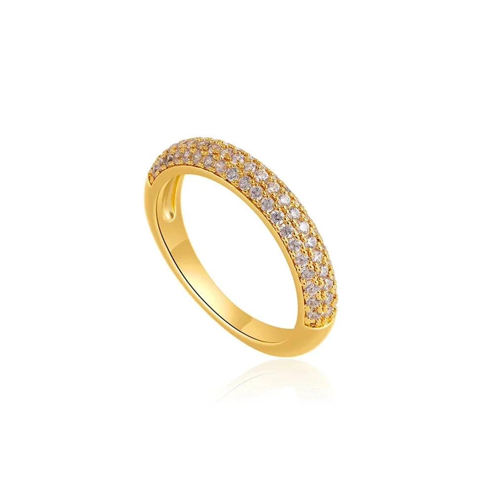 18K Gold Plated Stainless Steel Wedding Ring for Women with Cubic Zirconia Charm