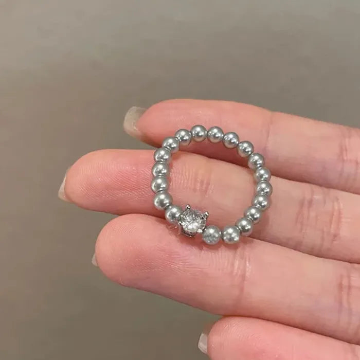 Handmade Pearl Zircon Cocktail Ring for Women Wedding Party Gift Jewelry