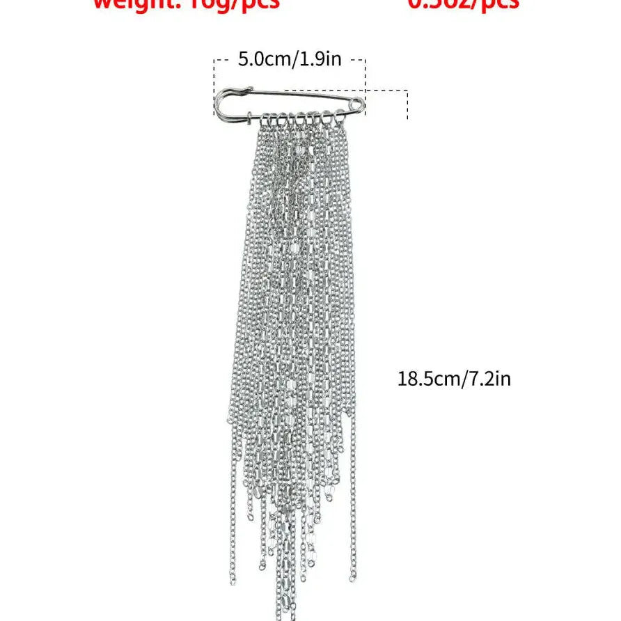 Silver Long Tassel Zinc Alloy Punk Style Brooch Pin for Women