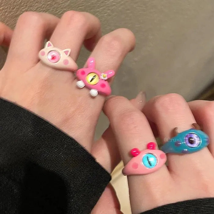 Black Cat Monster Ring Women Acrylic Big Eye Cartoon Couple Jewelry 2026 Trendy Accessory