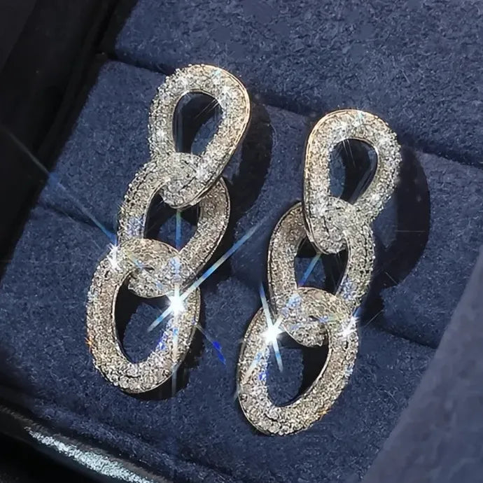 Luxury Copper Alloy Chain Link Earrings for Women with Cubic Zirconia Crystal