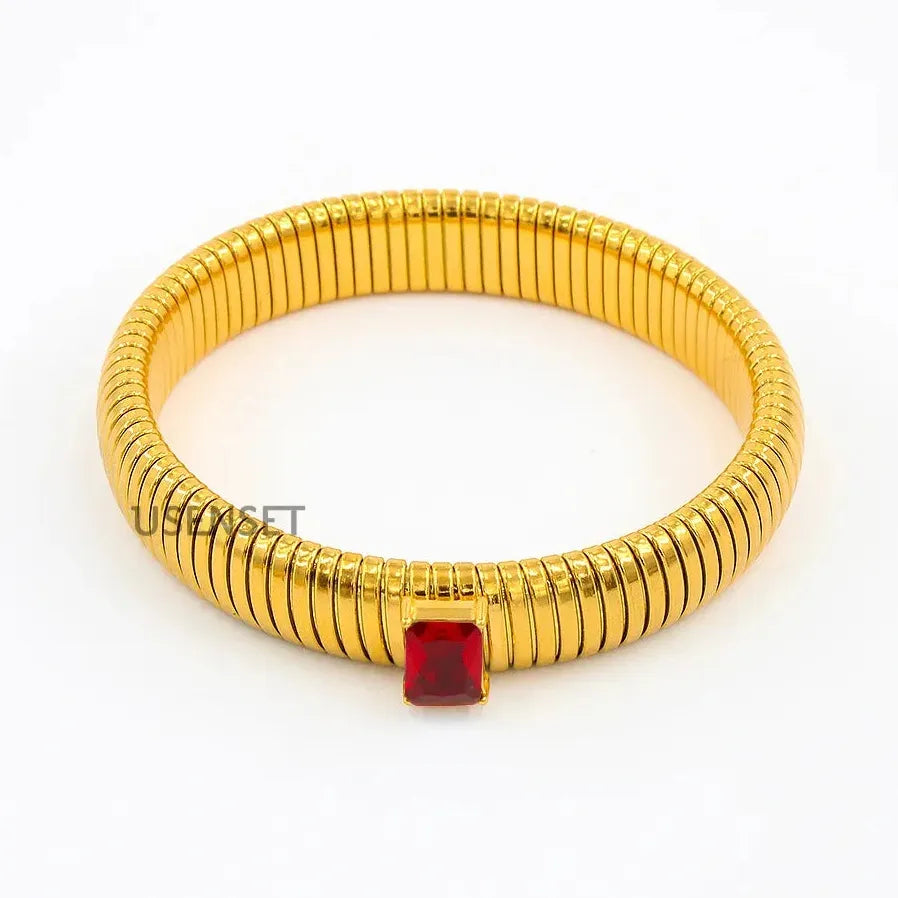 Hip Hop 18K Gold Plated Stainless Steel Wide Cuff Bracelet Crystal Bangle Jewelry