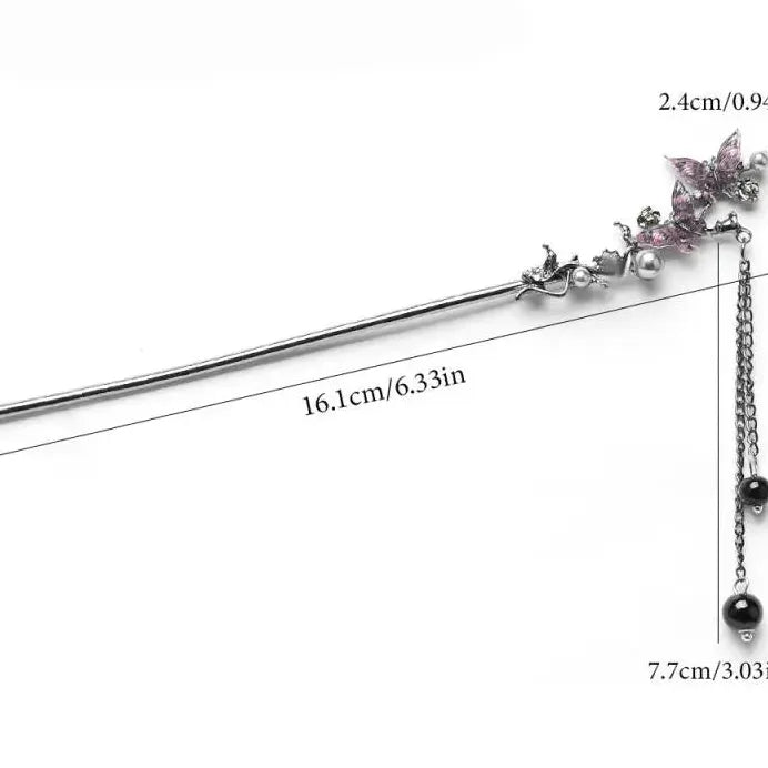 Elegant Double Butterfly Tassel Hairpin for Women Zinc Alloy Hair Clasp
