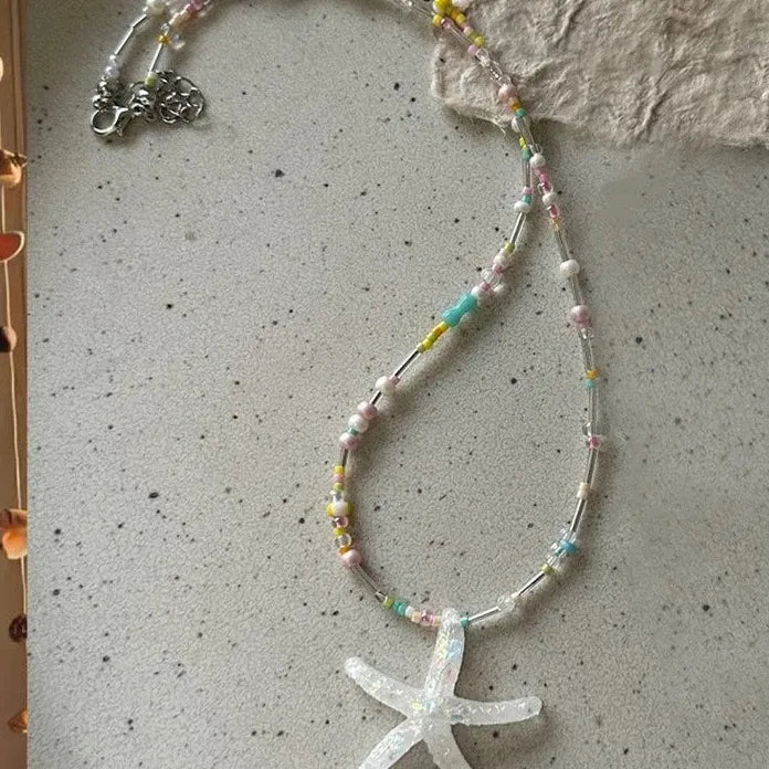 Y2K Resin Starfish Pendant Necklace for Women Trendy Summer Beach Jewelry