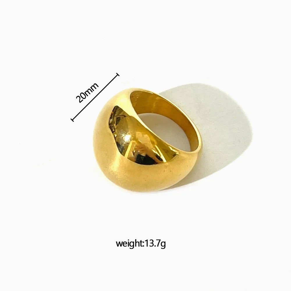 Polished Gold Plated Chunky Wide Stainless Steel Punk Hiphop Ring for Women Girls