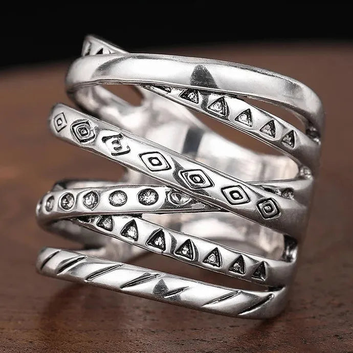 Cool Girl Multi Layer Cross Ring Zinc Alloy Hip Hop Rock Retro Jewelry