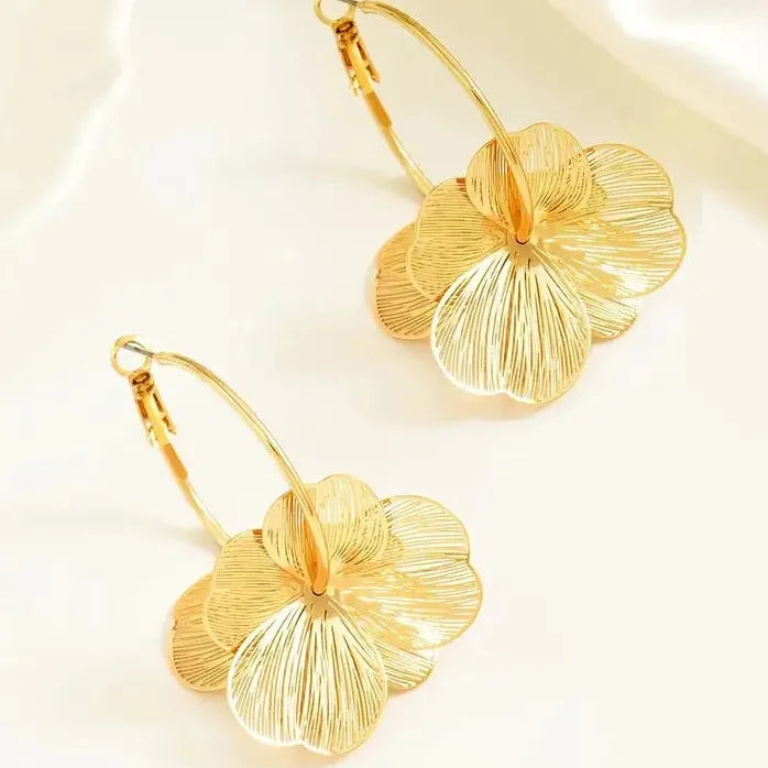 Gold Double-Layer Hollow Flower Hoop Earrings for Women Vintage Jewelry Gift