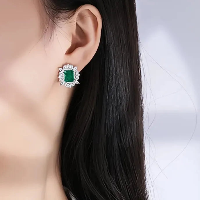 Copper Alloy Red Green Cubic Zirconia Geometric Stud Earrings for Women Wedding Jewelry