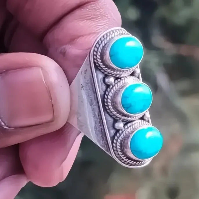 Bohemian Copper Turquoise Oval Ring Women’s Wedding Band Jewelry