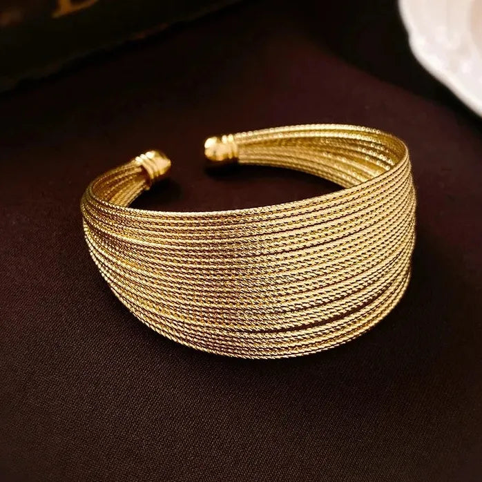 Gold Color Multi-Layer Open Cuff Bracelet Women Punk Goth Grunge Jewelry