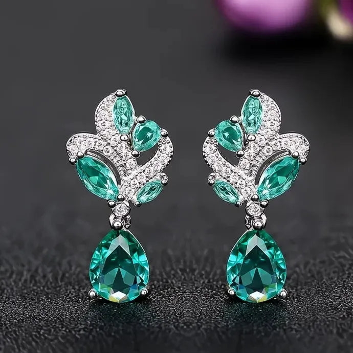 Green Cubic Zirconia Geometric Drop Earrings Brass Alloy Wedding Gift