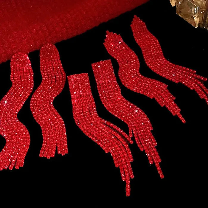 Irregular Long Tassel Geometric Drop Earrings for Women Copper Rhinestone Gift