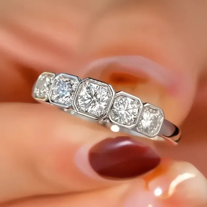 Modern Women’s Silver Geometric Cubic Zirconia Wedding Band Ring