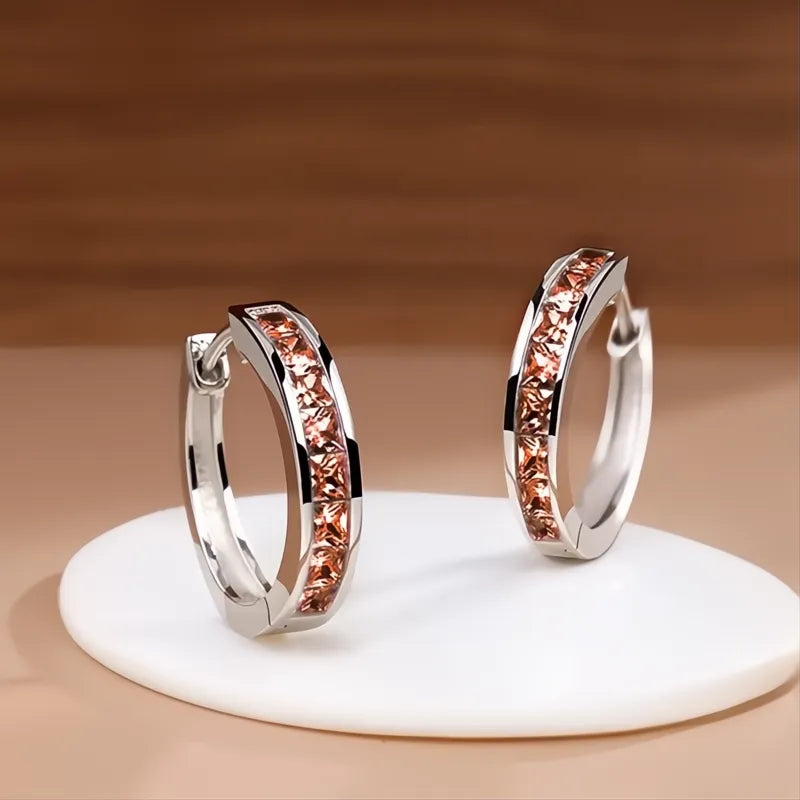 Classic Design Women Hoop Earrings with Princess Square Cubic Zirconia, Elegant Fashion Jewelry