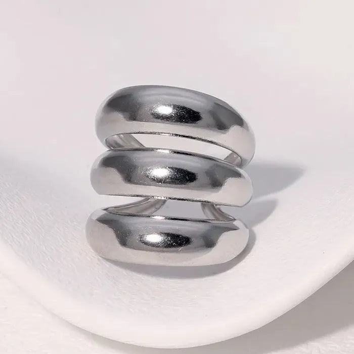 Stainless Steel Hollow Circle Rings for Women Punk Multi Layer Jewelry Gift