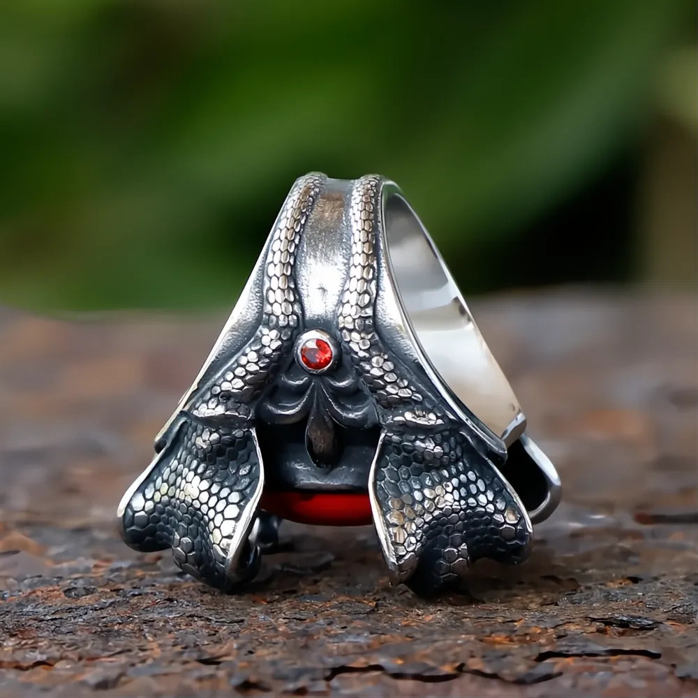 Four Snake Heads Ring 316L Stainless Steel – Red Zircon Punk Biker Ring
