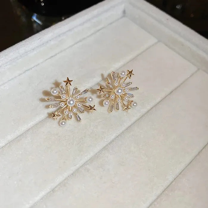 Luxury Crystal Flower Neo-Gothic Stud Earrings Stainless Steel Women Jewelry Gift