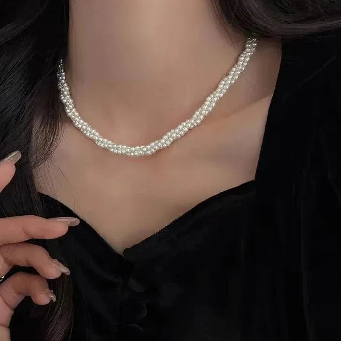 Vintage Multi-layer Imitation Pearl Short Choker Necklace Women Elegant Jewelry Gift