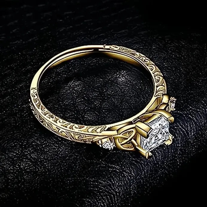 Nobel Princess Geometric Cubic Zirconia Wedding Band Ring for Women