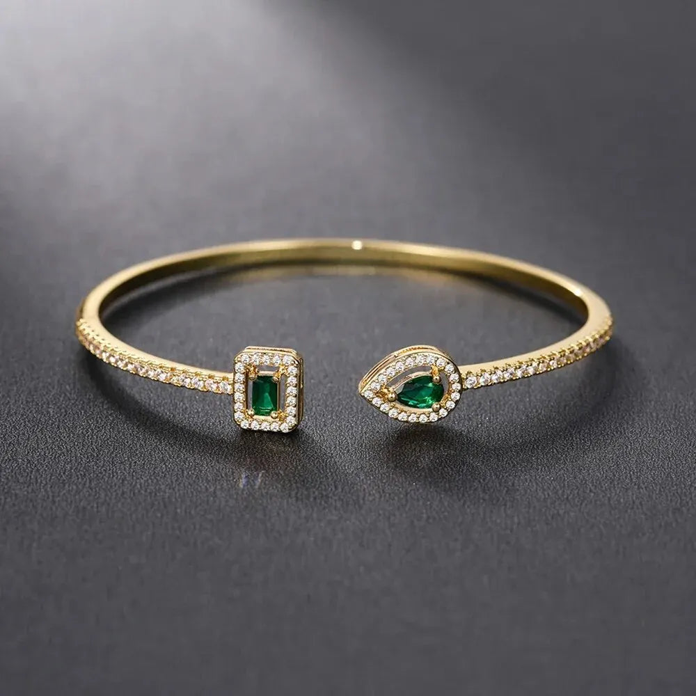 Women's Luxury Green White Blue Cubic Zirconia Copper Alloy Cuff Bracelet