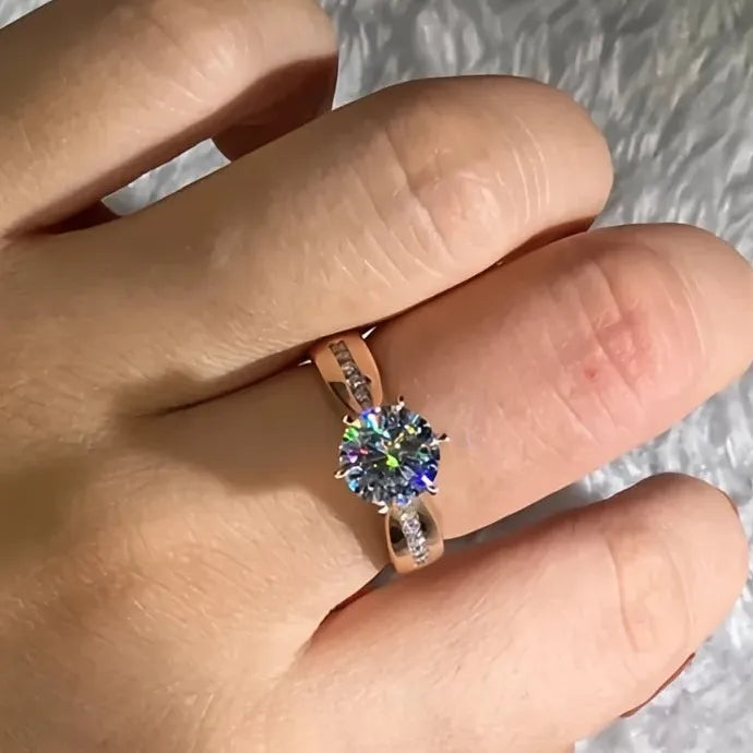 6 Claws Cubic Zirconia Cocktail Ring Brass Wedding Jewelry for Women