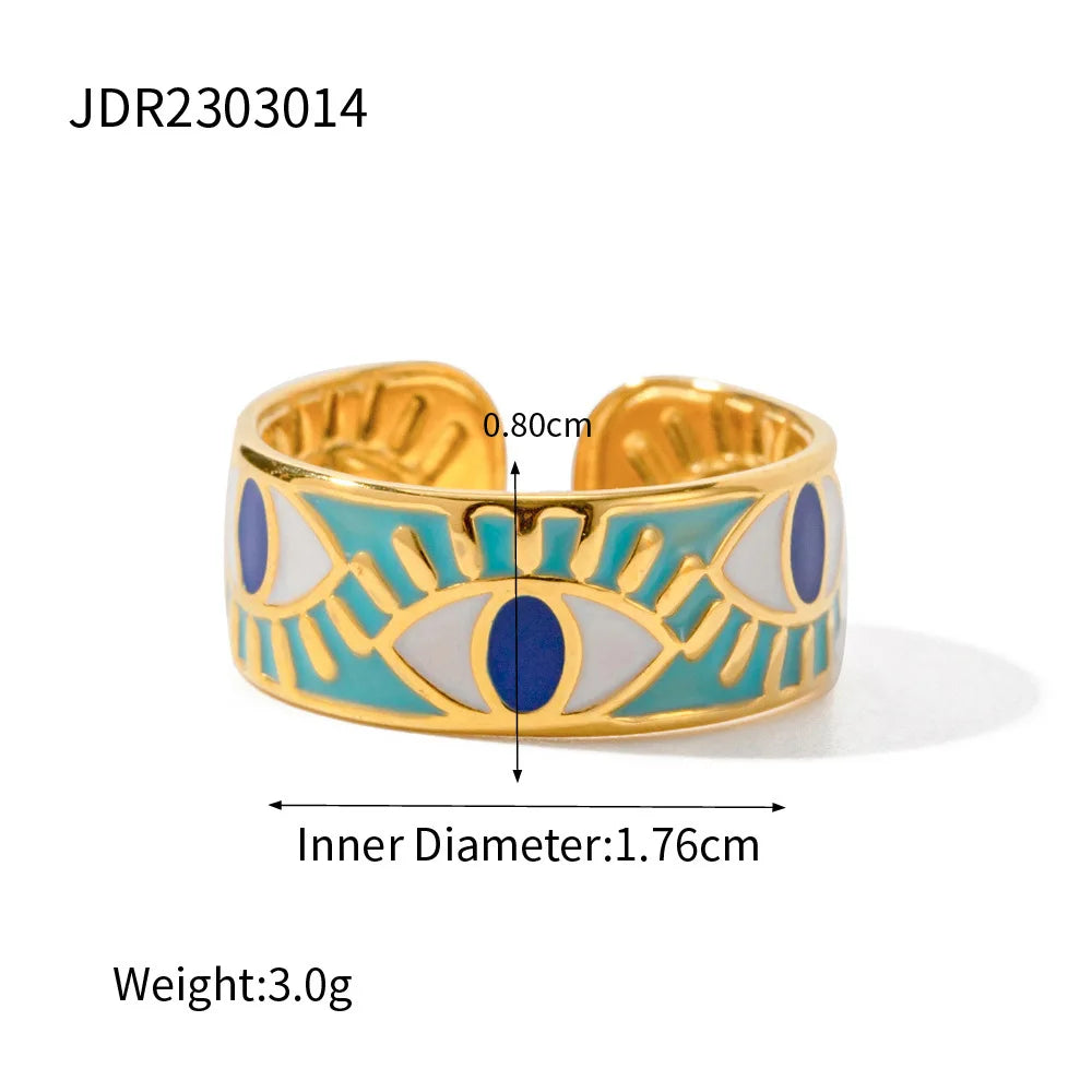 18K Gold Plated Goth Evil Eye Ring Blue Natural Stone Chunky Knuckle Jewelry