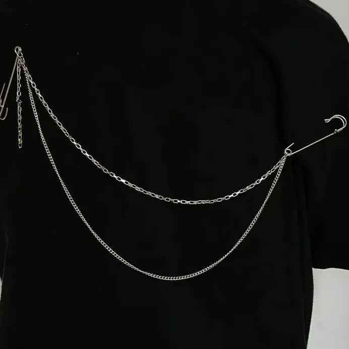 Punk Double Chain Zinc Alloy Brooch Unisex Hip Hop Street Fashion Jewelry