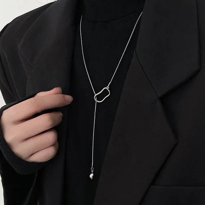 Silver Long Tassel Pearl Pendant Necklace for Women Adjustable Choker Jewelry Gift