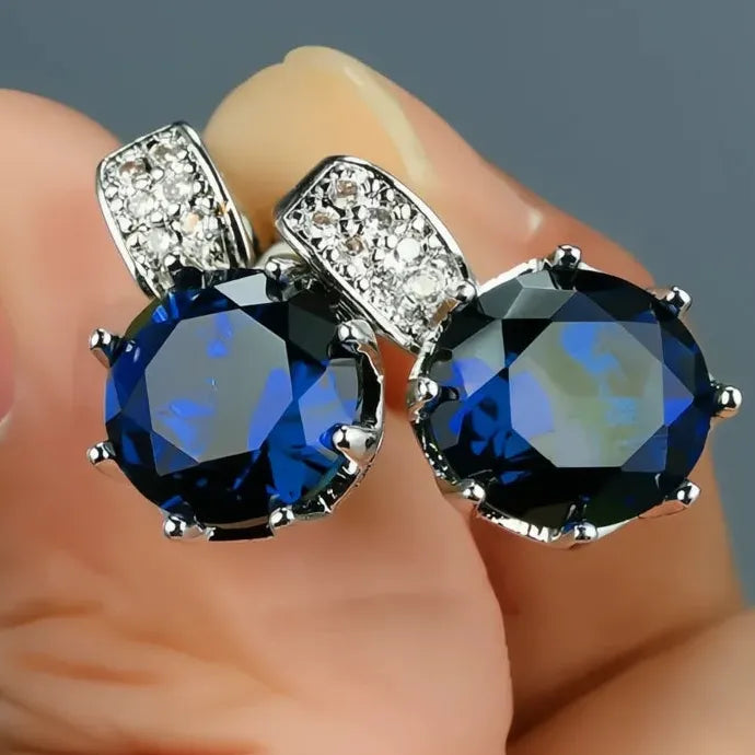 Silver Geometric CZ Stud Earrings Women Bling AAA Zirconia Jewelry Brass
