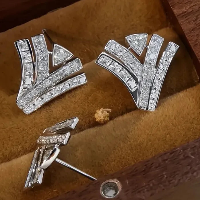 Geometric Copper Alloy Cubic Zirconia Stud Earrings for Women