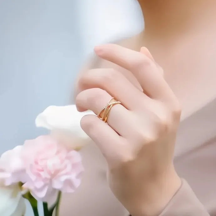 Women’s Geometric Wedding Ring Gold Color Brass Cubic Zirconia Jewelry