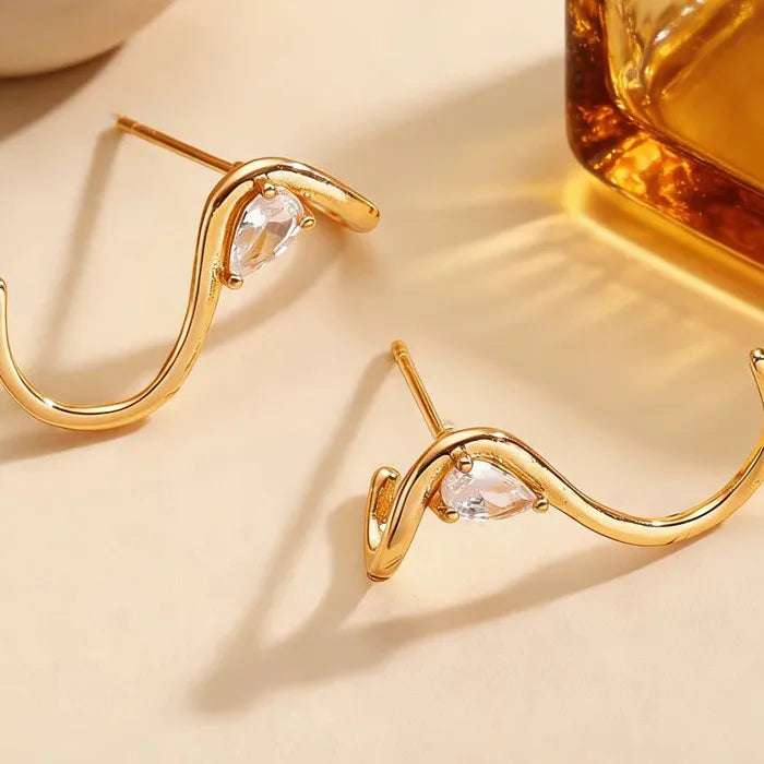Vintage Water Drop Zircon S-Shaped Stud Earrings for Women Gift