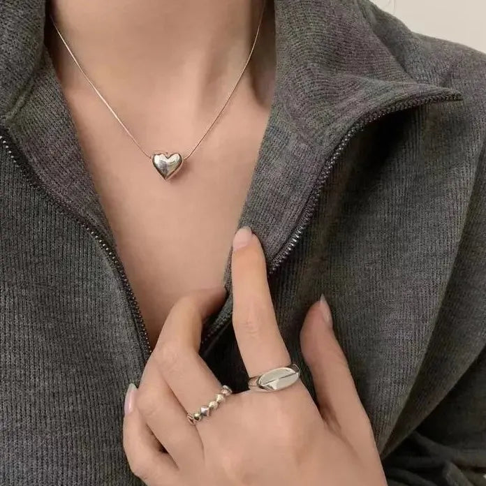 Kpop Heart Pendant Necklace for Boys Young Men Snake Chain Y2K Jewelry Gift